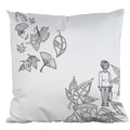 DIY colorable pillowcase with minimalist black outline of a standing figure and leaves - Satin / Leaves Back View (AM26)