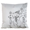 DIY coloring pillowcase featuring black line art of children and a snowman in winter - Satin / Snowman and Winter (AM27)