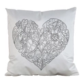 DIY colorable heart pattern throw pillow cover in white fabric for creative home decor - Satin / Floral Heart Language (AM29)