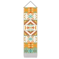 Detail of bohemian tapestry with orange and turquoise geometric patterns and bottom tassels - 32.5x130cm / Style 5