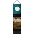 Detail of artistic tapestry with red sun landscape print, wooden pole and black tassels - 32.5x130cm / Style 4