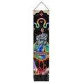 Detailed texture of cotton linen tapestry featuring artistic universe and tassel accents - 32.5x130cm / Psychedelic Figure