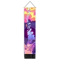 Vertical meditation tapestry detail showing bohemian print and black tassel accents - 32.5x130cm / Abstract Faces