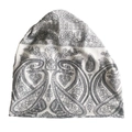White ethnic paisley pattern slouchy beanie hat featuring black floral digital printing - Big Paisley White
