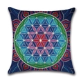 Detailed view of square linen pillowcase with colorful mandala dot art geometric patterns - Colorful Dot Painting Mandala / 45*45cm (No Insert)