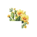 Vista macro de pegatinas de cactus en acuarela con flores amarillas vibrantes y tallos verdes - Flores de Cactus (HY-KG005)