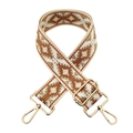 Ethnic bohemian style wide woven jacquard bag strap with golden metal lobster clasps - Brown