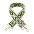Detail of bohemian geometric jacquard bag strap with gold-plated metal swivel snap hooks - Green