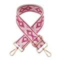 Detail of bohemian jacquard wide bag strap with pink geometric embroidery and gold hooks - Rose Pink