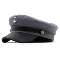 Close-up of a dark grey sailor hat featuring a silver metal anchor emblem and black brim - M (56-58cm) / Light Gray
