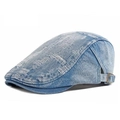 Vintage light blue distressed denim flat cap with ripped details and metal buckle adjustment - Adjustable / Medium Blue