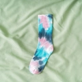 Pink blue and grey tie-dye crew socks made of soft cotton for street fashion style - One Size / Dark Blue Tie Dye