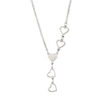 Detail of silver-tone Y-shaped necklace with polished solid and hollow heart charms - Silver (N9692)