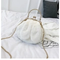 Cute white plush bunny bag with gold kiss-lock clasp and chain shoulder strap - White