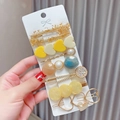 Detail of 7-piece hair clip set featuring heart shapes, resin accents, and pearls - 7pcs Set-Yellow Heart Style