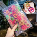 Colorful high elasticity hair bands set in a transparent pouch for girls and kids - 100 Pieces Set / Rainbow Striped