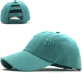 Verweerde blauwgroene katoenen baseballpet met drievoudige opening voor een paardenstaart - Verstelbaar / Meerblauw