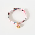 Close-up of pink floral fabric pet collar with golden bell charm and buckle - S (17-32cm) / Pink Japanese Style