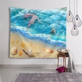 Arazzo paesaggio oceanico tropicale con delfini che saltano e stelle marine blu - 150x130 / Accanto alla spiaggia
