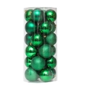 24er Set grüne Weihnachtskugeln in verschiedenen Oberflächen im Klarsichtzylinder - 8cm/24 Stück pro Eimer / Grün