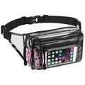 Clear PVC fanny pack with black adjustable straps and multi-zipper pockets for work and travel - Black