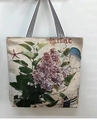Lilac floral jacquard canvas tote bag with striped straps and vintage purple flower pattern - A Bunch of Flowers