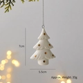 Addobbo albero di Natale in ceramica bianca con pois dorati e catena argento, 7cm - Albero a 3 Strati con Punti Dorati K / 33g