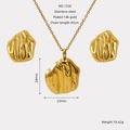 18k gold plated stainless steel jewelry set featuring classic necklace and stud earrings - Fan Textured Heart Set (ZS1536G)