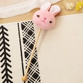 Pink plush rabbit head massage stick with a long wooden handle and round bead hammer - 35cm (Massage Stick) / Pink Rabbit
