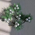 Aghi di pino artificiali con bacche d'argento per decorazioni floreali natalizie fai da te - Bacca Argentata Ago di Pino (6 pezzi)