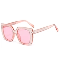Pink rhinestone oversized square cat eye sunglasses with shimmering frame for women - Transparent Pink Frame Pink Lens