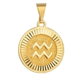 Golden Aquarius zodiac pendant necklace charm with embossed celestial symbol and polished finish - Gold Aquarius