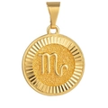 Gold plated Scorpio zodiac round pendant charm with engraved symbol for jewelry making - Gold Scorpio