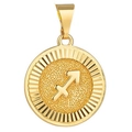 Gold plated round Sagittarius zodiac pendant necklace with embossed arrow motif - Gold Sagittarius