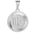 Silver zodiac coin pendant with polished M symbol relief on frosted matte background - Silver Scorpio
