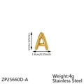 Golden stainless steel puffy bubble letter A pendant charm with size and weight info - Letter-A