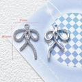 Detailed view of silver bow-shaped DIY charms in 21mm and 29.5mm sizes with crystal inlay - 28# Full Diamond Silver Bow