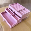 Three-layer pink jewelry organizer with clear acrylic drawers and velvet lining - 3 Drawers With Handle / Pink