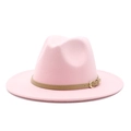 Klassischer rosa Wollfilzhut mit braunem Lederband und goldener Schnalle für Damen - Rosa