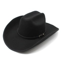 Klassieke zwarte cowboyhoed van wolvilt met decoratieve leren band met gesp op wit - M (56-59cm) / Zwart 01 (Zwarte Riem)