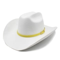 Detail van witte wollen vilten westernhoed met een contrasterende gele sierband erop - M (56-59cm) / Wit 06 (Brede Gele Band)