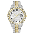Luxuriöse vereiste zweifarbige Gold-Silber-Uhr mit kristallbesetztem Zifferblatt und Lünette - Zweifarbig (Gold & Silber)