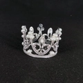 Silver round bridal crown hairpiece with white faux pearls and hollow pattern - Small Round 019 Silver
