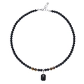 Beaded necklace with black rectangular gemstone pendant and brown tiger eye stones - Tiger's Eye Style