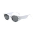 Retro oval cat eye sunglasses with thick white plastic frame and dark lenses - Solid White Frame Black Grey Lens