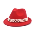 Sombrero fedora de fieltro de lana rojo brillante con elegante banda decorativa de perlas - M(56-58cm) / Rojo