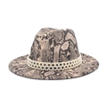 Detail view of snakeskin pattern wool fedora hat with triple-row pearl beaded band decoration - M (56-58cm) / Beige