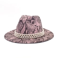 Cappello fedora in feltro rosa pitonato con tripla fascia di perle decorative - M (56-58cm) / Rosa