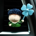 Cute cartoon character car vent clip with blue hair and green coat for air freshener - Van Gogh Style Character (2683-11B)