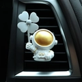 White and gold astronaut car vent clip air freshener with lucky clover rotating fan - Standing Astronaut White (2711-7)